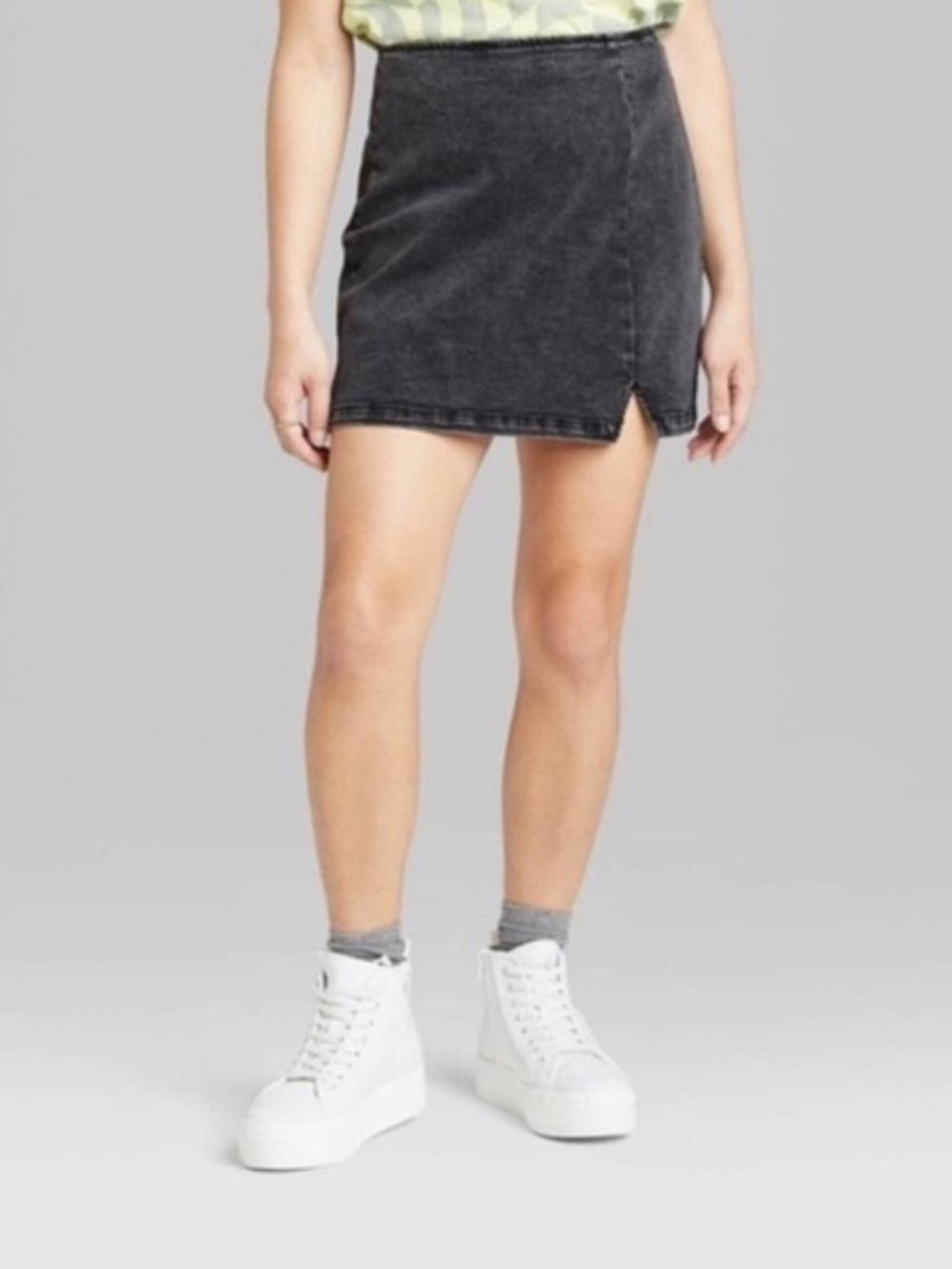 Wild Fable Gray Black Denim Mini Skirt with Front Slit - Size 4
